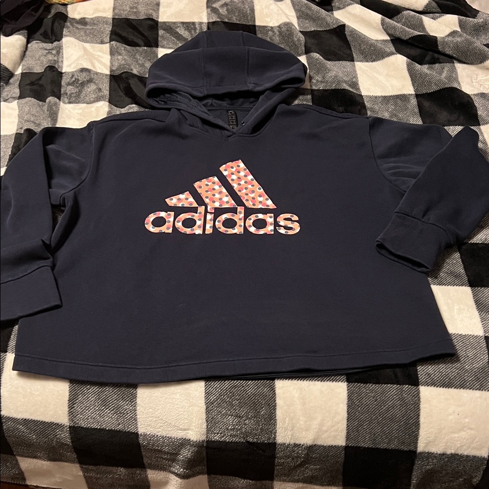 Adidas Dark Blue Hoodie with Patterned Logo size 2X